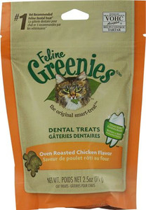 3 PACK of Greenies Feline Dental Treats Oven Roasted Chicken -- 2.5 oz