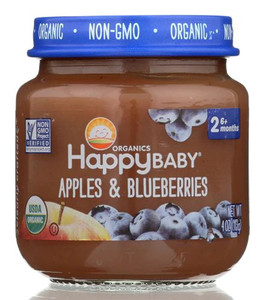 3 PACK of Happy Baby Organics Baby Food Stage 2 Apples & Blueberries -- 4 oz