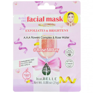 3 PACK of Biobelle, Botanic Fiber Facial Mask, Exfoliates & Brightens, #RoseAllDay, 1 Sheet, 0.88 oz (25 g)