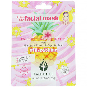 3 PACK of Biobelle, Botanic Fiber Facial Mask, Energizes & Illuminates, #Rise&Shine, 1 Sheet, 0.88 oz (25 g)
