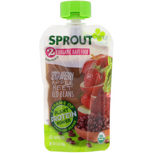3 PACK of Sprout Organic, Baby Food, Stage 2, Strawberry, Apple, Beet, Red Beans, 3.5 oz (99 g)