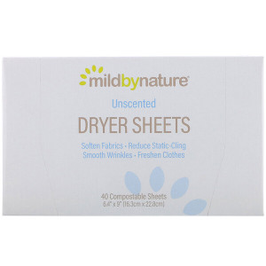 3 PACK of Mild By Nature, Dryer Sheets, Unscented, 40 Compostable Sheets