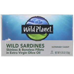 3 PACK of Wild Planet, Wild Sardines Skinless & Boneless Fillets In Extra Virgin Olive Oil, 4.25 oz (120 g)