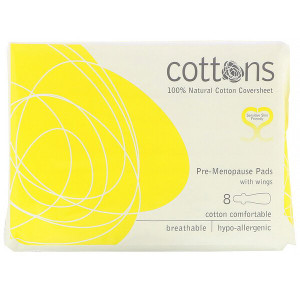 3 PACK of Cottons Comforts, 100% Natural Cotton Coversheet, Pre-Menopause Pads with Wings, 8 Pads