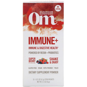 Organic Mushroom Nutrition, Immune+, Powered by Reishi + Probiotics, Super Berry, 10 Packets, 0.21 oz (6.1 g) Each