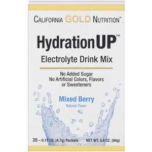 California Gold Nutrition, HydrationUP, Electrolyte Drink Mix, Mixed Berry, 20 Packets, 0.17 oz (4.7 g) Each
