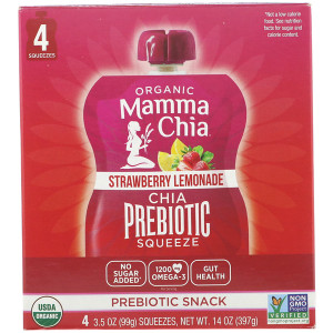 Mamma Chia, Organic Chia Prebiotic Squeeze, Strawberry Lemonade, 4 Pouches, 3.5 oz (99 g) Each