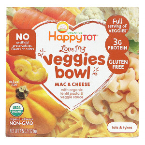3 PACK of Happy Family Organics, Organics Happy Tot, Love My Veggies Bowl, Mac & Cheese, 4.5 oz (128 g)