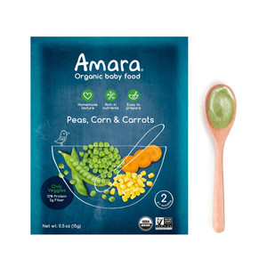 3 PACK of Amara Organic Baby Food Peas, Corn & Carrots -- 5 Pouches