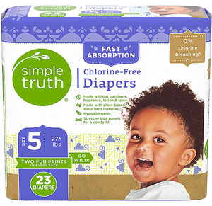 3 PACK of Simple Truth Fast Absorption Chlorine-Free Diapers Size 5 -- 23 Diapers