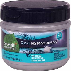 3 PACK of Seventh Generation Oxy Booster Packs 3-In-1 Free & Clear -- 25 Packs