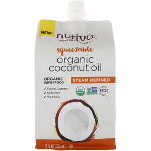 3 PACK of Nutiva, Organic Squeezable, Steam Refined Coconut Oil, 12 fl oz (355 ml)