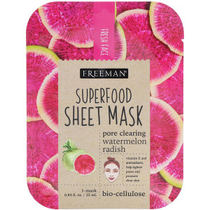 3 PACK of Freeman Beauty, Superfood Sheet Mask, Pore Clearing Watermelon Radish, 1 Mask