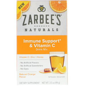 Zarbees, Immune Support & Vitamin C Drink Mix, Natural Orange Flavor, 10 Packets, 3.5 oz (99 g)