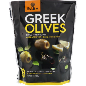 3 PACK of Gaea, Greek Olives, Pitted Mixed Olives, Marinated With Basil and Lemon, 5.3 oz (150 g)
