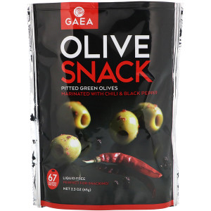 3 PACK of Gaea, Olive Snack, Pitted Green Olives, Marinated With Chili & Black Pepper, 2.3 oz (65 g)
