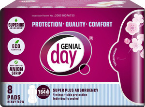 3 PACK of Genial Day Feminine Pads Heavy Flow Super Plus Absorbency -- 8 Pads