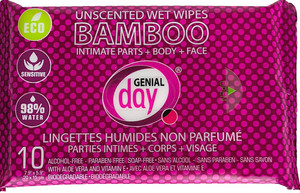 3 PACK of Genial Day Bamboo Wet Wipes Unscented -- 10 Wipes