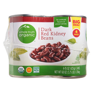 3 PACK of Simple Truth Organic Dark Red Kidney Beans -- 4 Cans Each / Pack of 4
