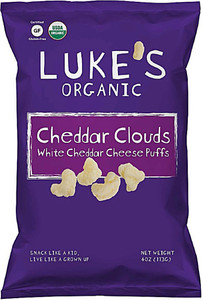 3 PACK of Lukes Organic Cheddar Clouds White Cheddar Cheese Puffs -- 4 oz
