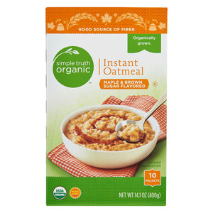 3 PACK of Simple Truth Organic Instant Oatmeal Natural Maple & Brown Sugar -- 10 Packets