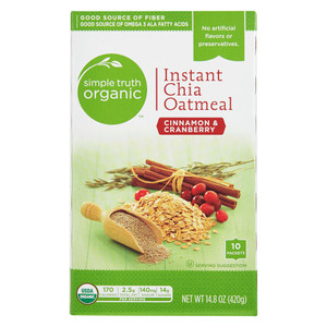 3 PACK of Simple Truth Organic Instant Chia Oatmeal Cinnamon & Cranberry -- 10 Packets