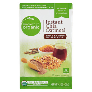 3 PACK of Simple Truth Organic Instant Chia Oatmeal Maple & Brown Sugar -- 10 Packets