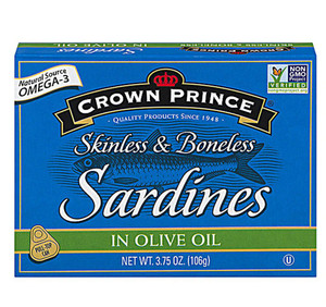 3 PACK of Crown Prince Skinless & Boneless Sardines In Olive Oil -- 3.75 oz