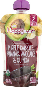 3 PACK of Happy Baby Organic Baby Food Stage 2 Purple Carrots, Bananas, Avocados & Quinoa -- 4 oz