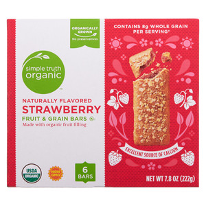 3 PACK of Simple Truth Organic Fruit & Grain Bars Strawberry -- 6 Bars