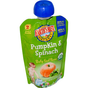 3 PACK of Earths Best Organic Baby Food Puree Pumpkin & Spinach -- 3.5 oz