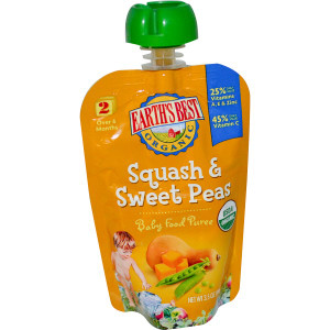 3 PACK of Earths Best Organic Baby Food Puree Squash & Sweet Peas -- 3.5 oz