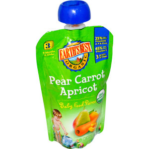 3 PACK of Earths Best Organic Baby Food Puree Pear Carrot Apricot -- 4.2 oz