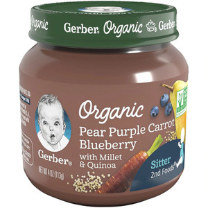 3 PACK OF Gerber Organic Baby Food Stage 2 Pear Purple Carrot Blueberry Millet Quinoa -- 4 oz