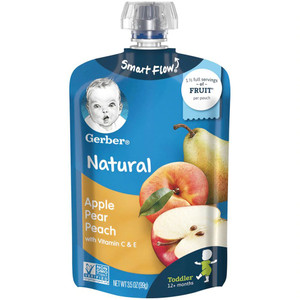 3 PACK OF Gerber Organic Toddler Baby Food Pouch Apple Pear Peach -- 3.5 oz