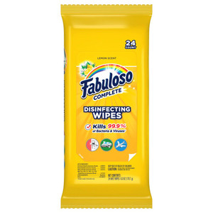 3 PACK OF Fabuloso Complete Cleaners Disinfecting Wipes - Lemon -- 24 Wipes