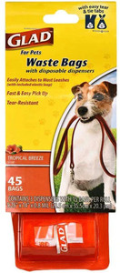 3 PACK OF Glad For Pets Disposable Waste Bags with Dispenser -- 45 Bags