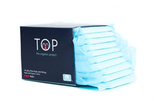 TOP Organic Cotton Ultra Thin Pads with Wings Night -- 10 Pads