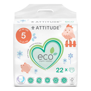 Attitude Baby Diapers Junior Size 5 -- 22 Diapers