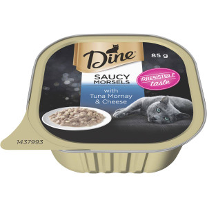 5 PACK of Dine Saucy Morsels With Tuna Mornay & Cheese Wet Cat Food Tray 85g