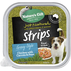 5 PACK of Nature's Gift Adult Dog Strips Gravy Style Chicken With Carrot & Peas 100g