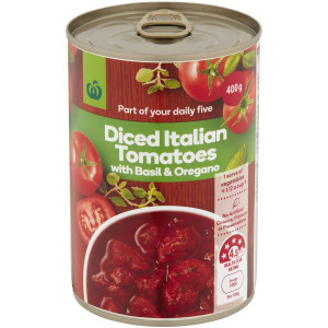 5 PACK of WW Diced Italian Tomatoes Basil & Oregano 400g