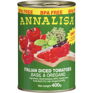 5 PACK of Annalisa Diced Tomatoes Basil & Oregano 400G