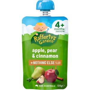 5 PACK of Rafferty's Garden Food 4 Months+ Apple, Pear & Cinnamon 120g