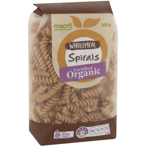 5 PACK of Macro Organic Wholewheat Spirals 500g