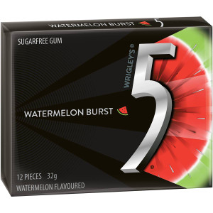 5 PACK of Wrigley's 5 Gum Watermelon Burst Sugar Free 32g