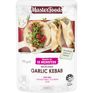 5 PACK of Masterfoods Recipe Base Garlic Kebab 175g
