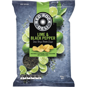 5 PACK of Red Rock Deli Potato Chips Lime & Black Pepper 165g