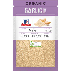 5 PACK of Mccormicks Organic Garlic Powder  17g