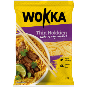 5 PACK of Wokka Shelf Fresh Thin Hokkien Noodles 440g
